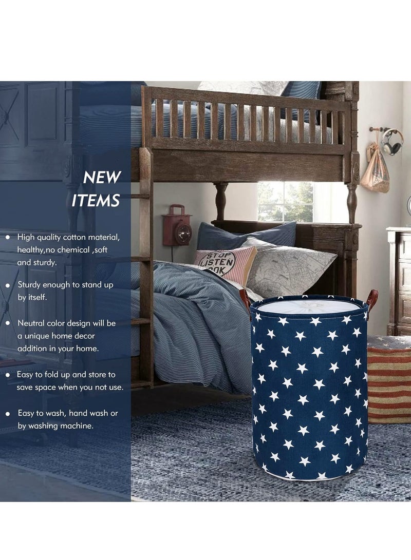 Foldable Laundry Basket with Lid, 40X50CM Laundry Basket bag Freestanding Dirty Clothes Basket Storage with Handle (Blue Star) - Image 3